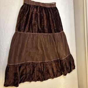 Vintage Phool Brown Rayon Peasant Maxi Skirt Size Med 100% Rayon Boho Hippie